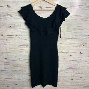 Eliza j black ruffle body con midi  dress size medium